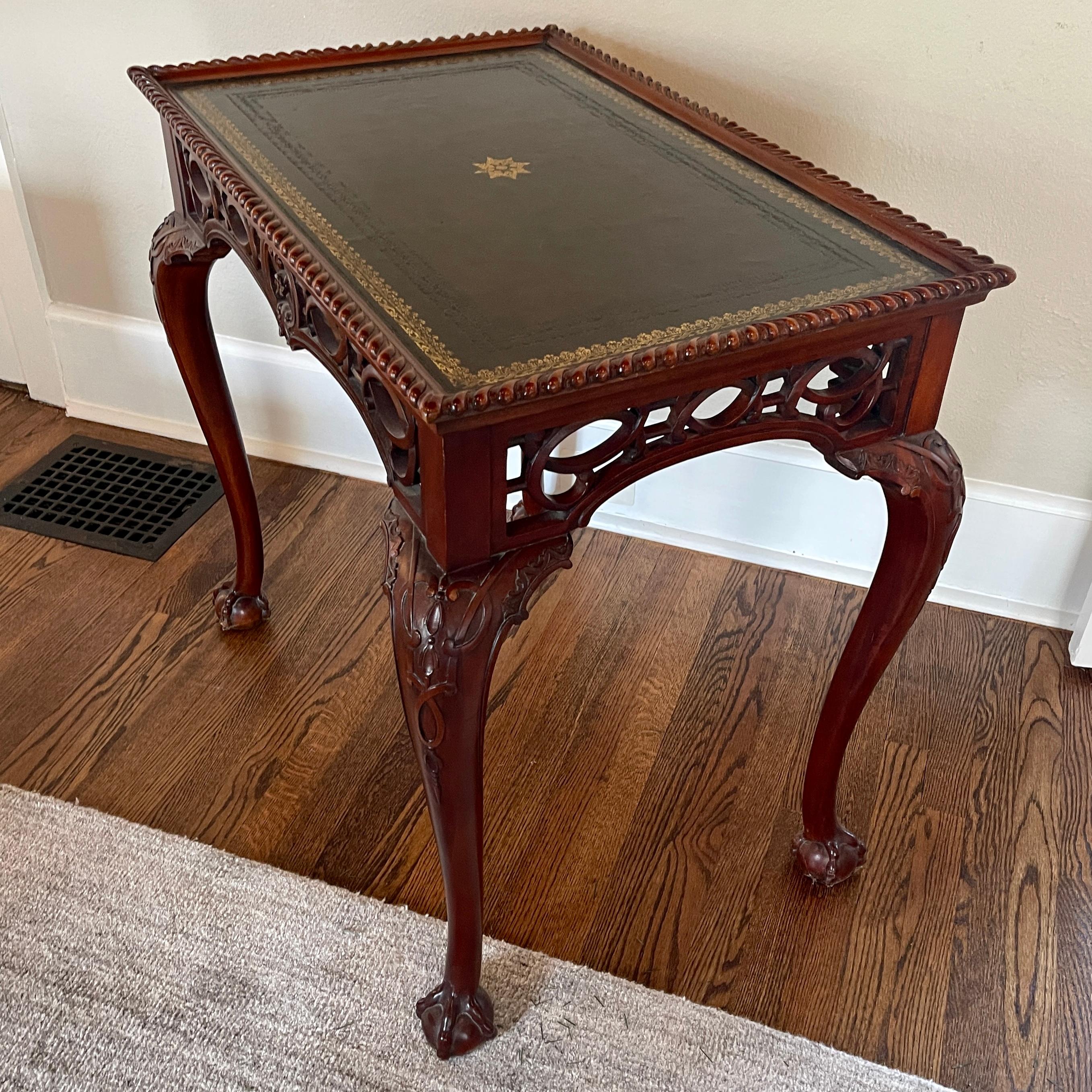 Wooden Maitland Smith Occasional Side Table with Leather Top For Sale 3