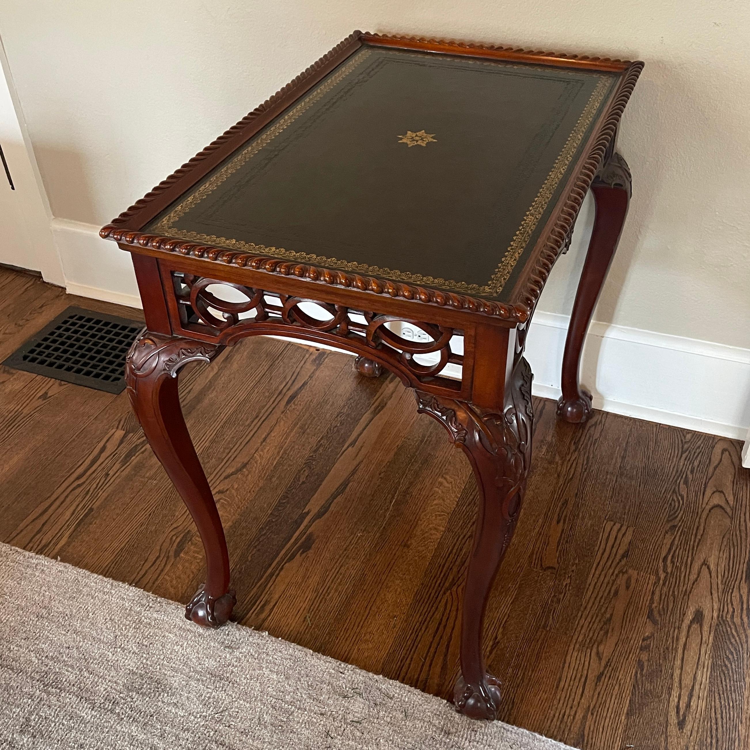 Wooden Maitland Smith Occasional Side Table with Leather Top For Sale 4