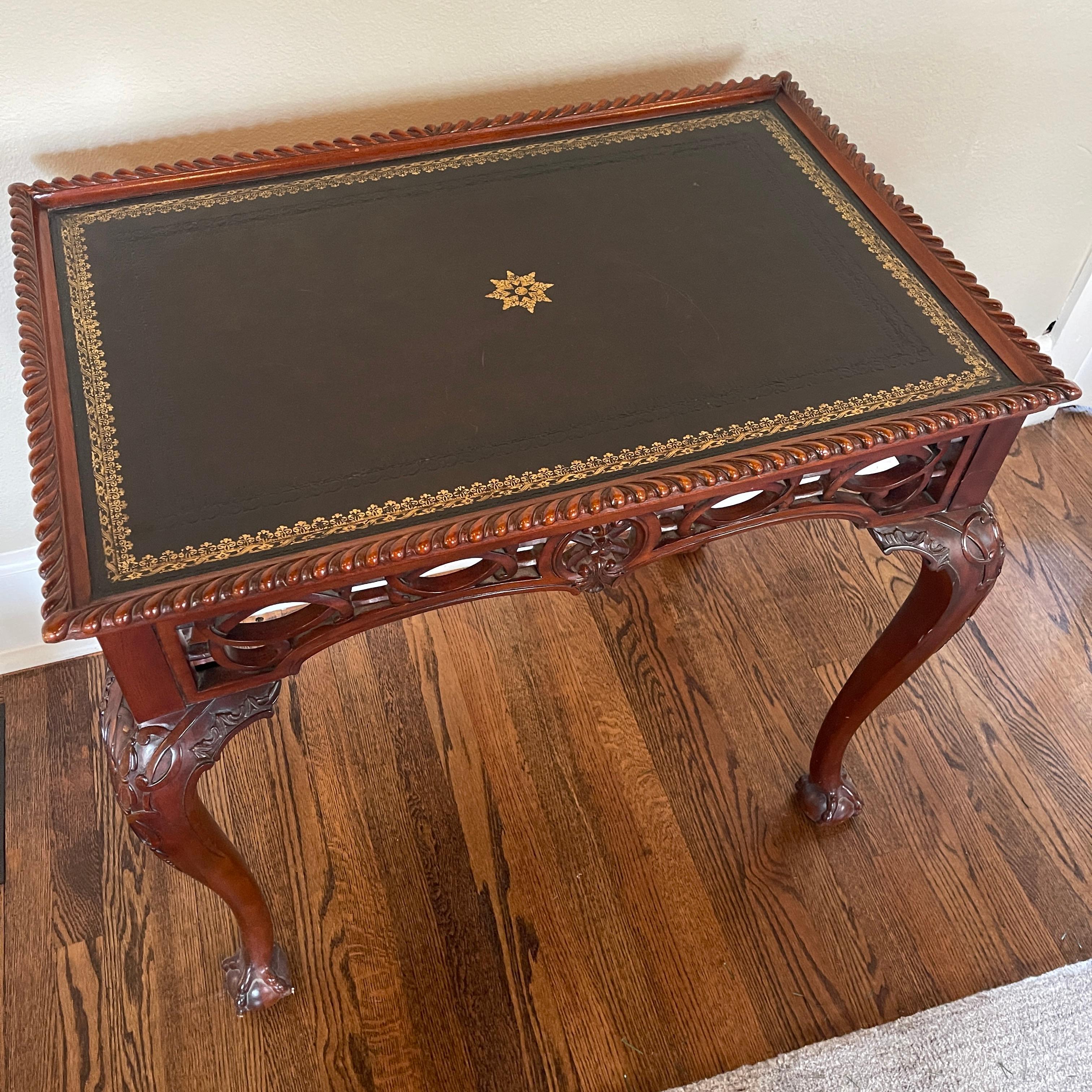 Wooden Maitland Smith Occasional Side Table with Leather Top For Sale 5