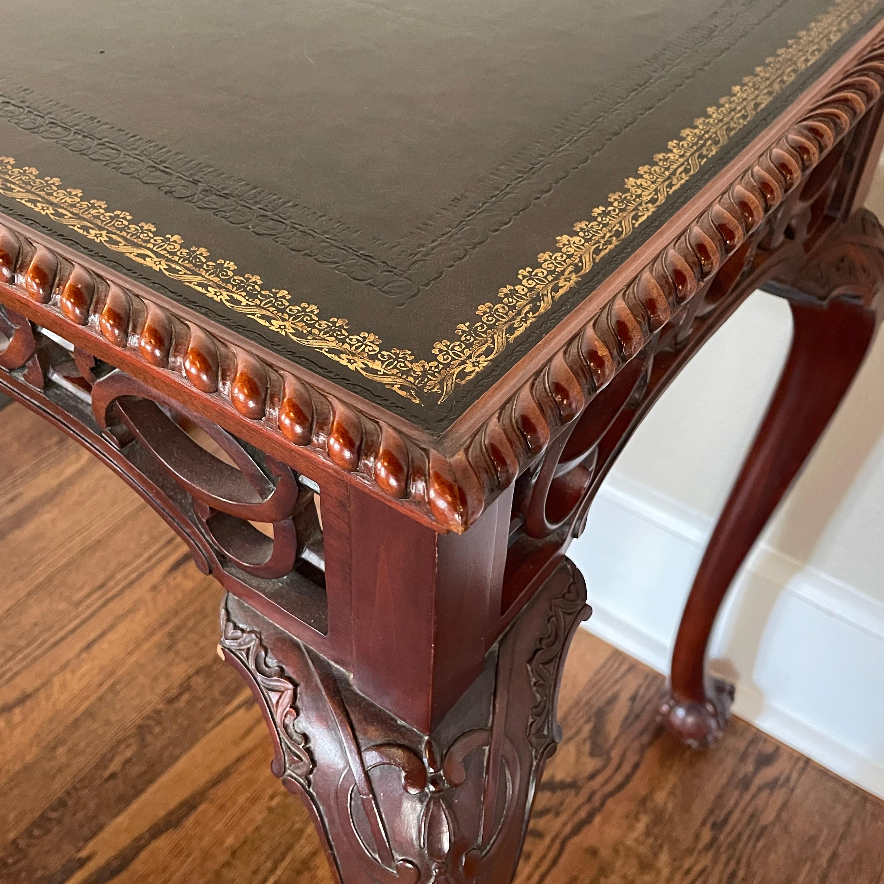 Wooden Maitland Smith Occasional Side Table with Leather Top In Good Condition For Sale In Haddonfield, NJ