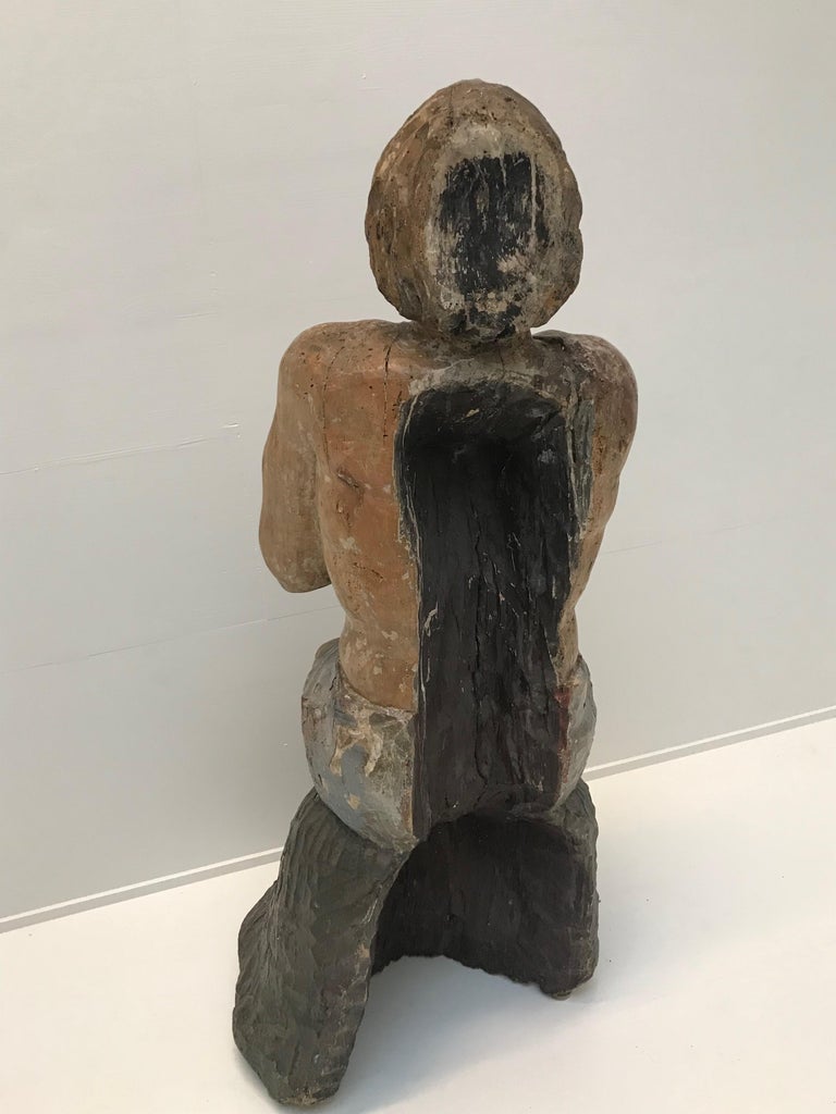 Wooden Male Religious Statue, Polychrome For Sale at 1stDibs