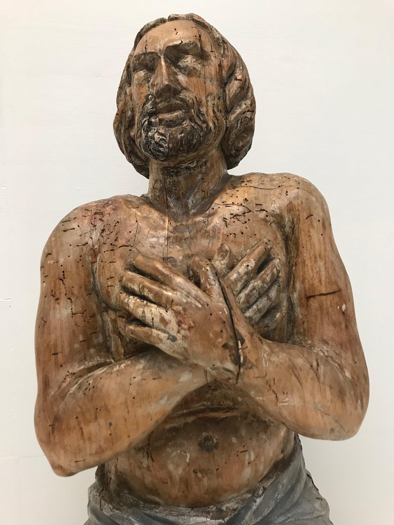 Wooden Male Religious Statue, Polychrome For Sale at 1stDibs