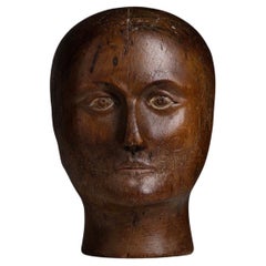 Antique Wooden Mannequin Head, France, circa 1890