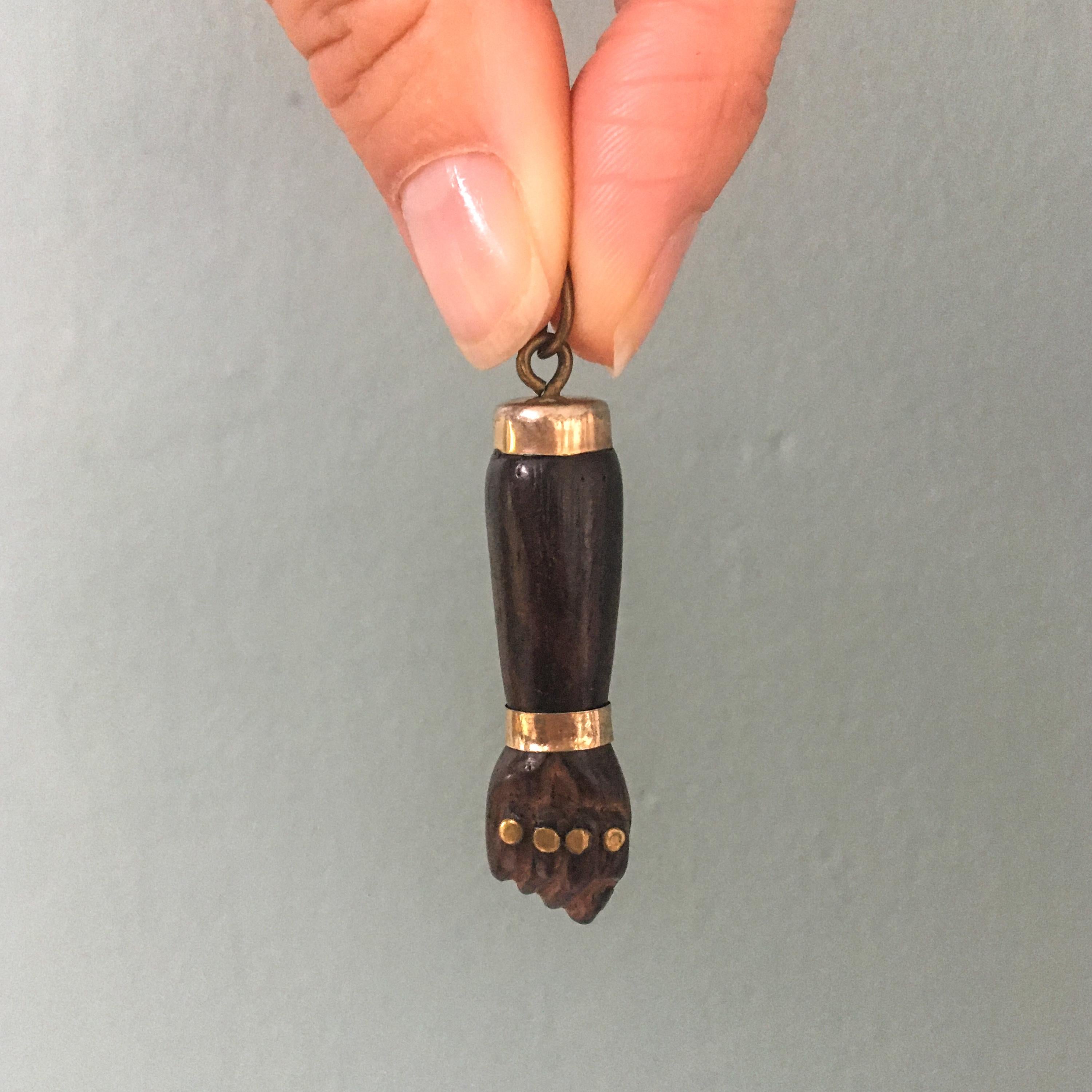 Women's or Men's Vintage Wooden Mano Figa Hand Charm Pendant