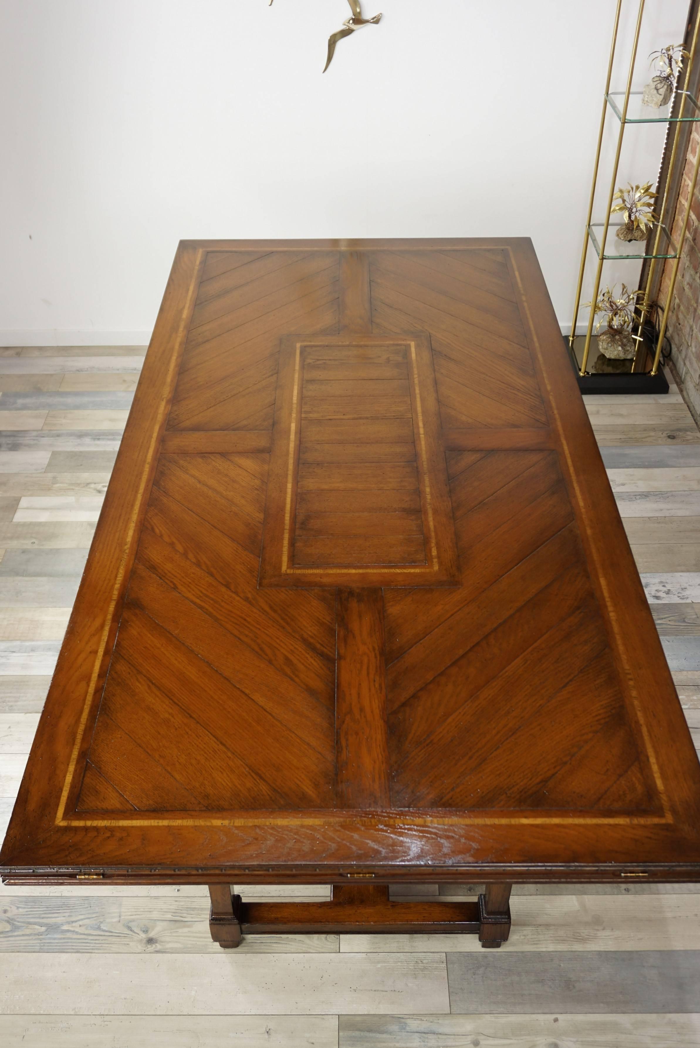Belgian Wooden Marquetry Modular Dining Table
