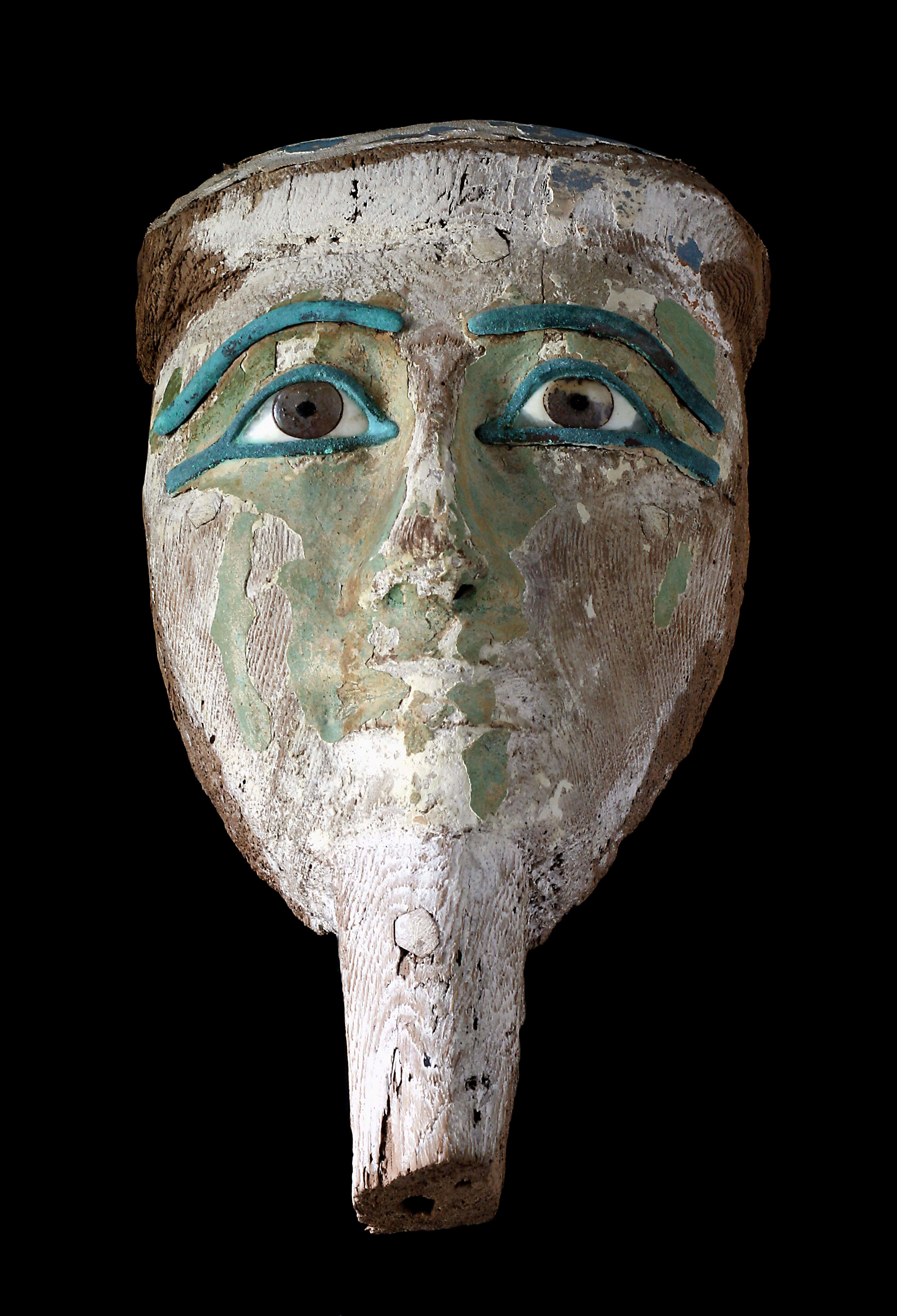 Wooden mask with rock crystal eyes and bronze eyelids/eyebrows
Circa: 711-332 BC
Origin: Egypt.