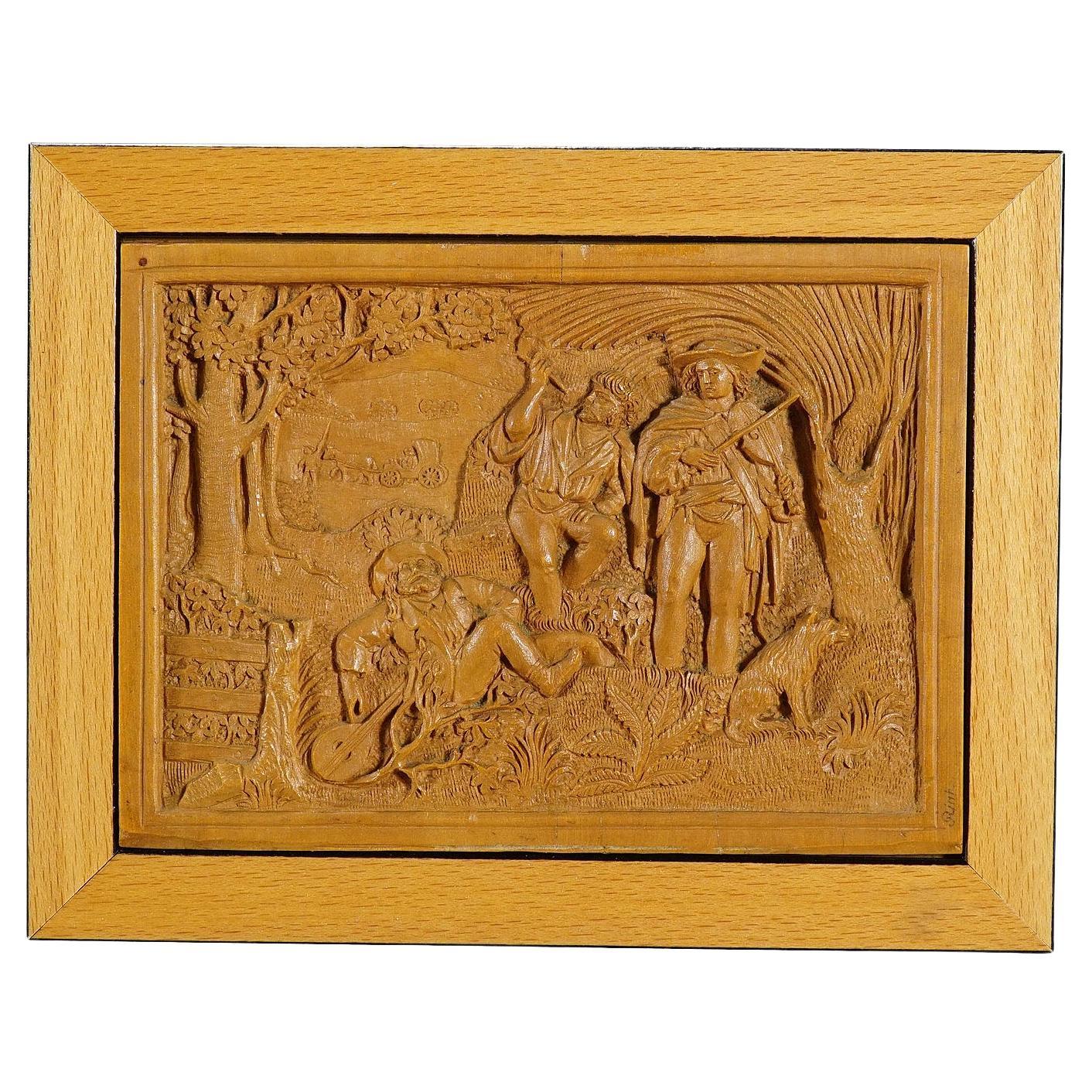 Wooden Micro Carving Plaque by Johann Rint ca. 1880 For Sale