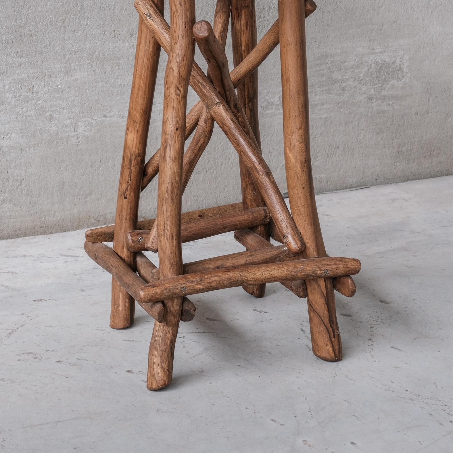 Belgian Wooden Midcentury Bar Stool or Sculpture Pedestal in Adirondack Style '6 Availa' For Sale