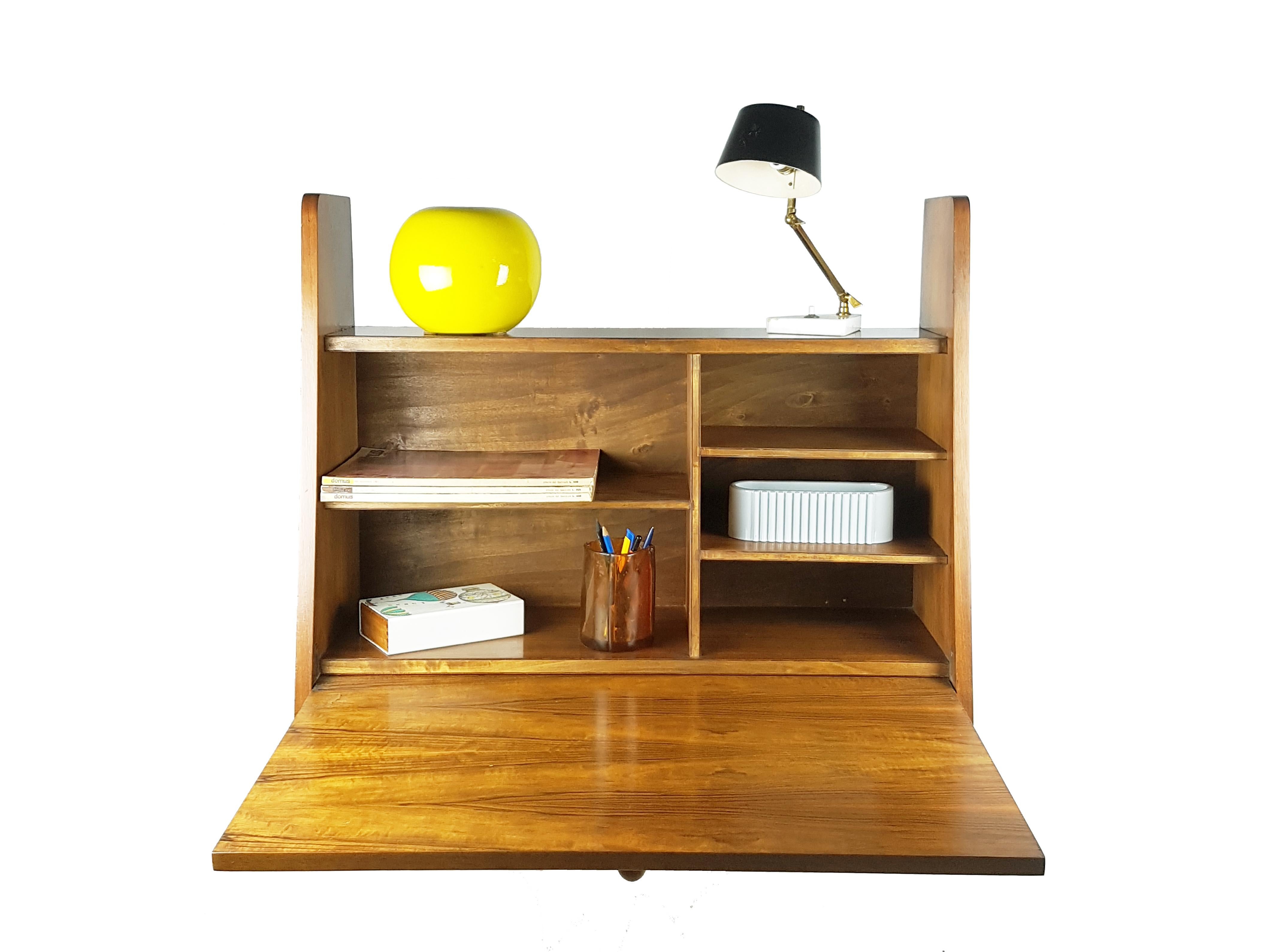 Metal Wooden Mid-Century Modern Drop off Wall Secretaire Attributed to Marcel Gascoin For Sale