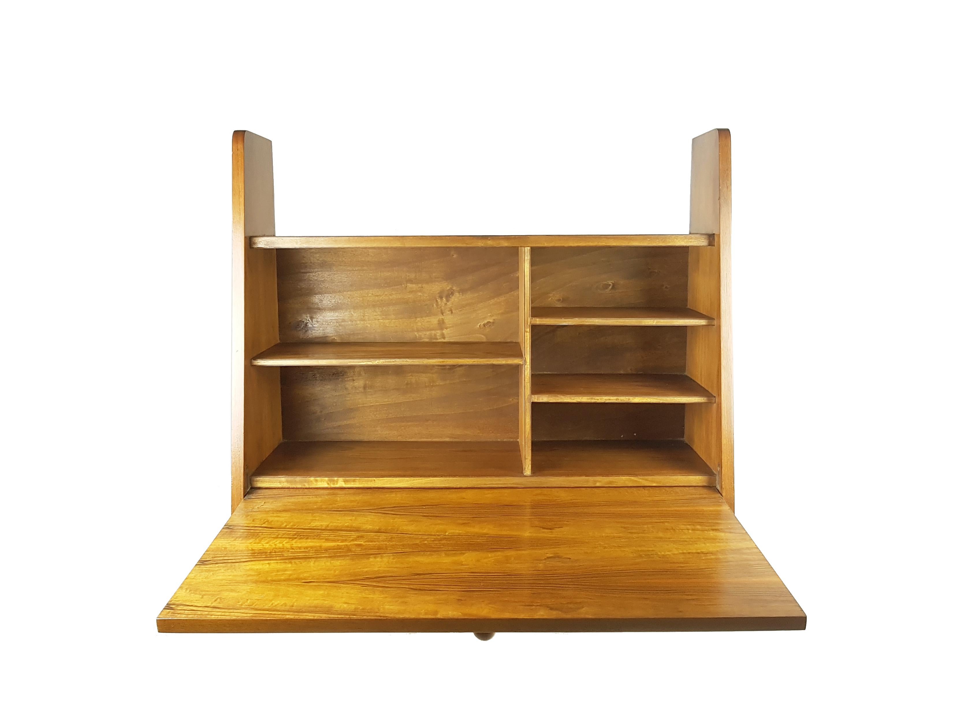 Wooden Mid-Century Modern Drop off Wall Secretaire Attributed to Marcel Gascoin For Sale 1