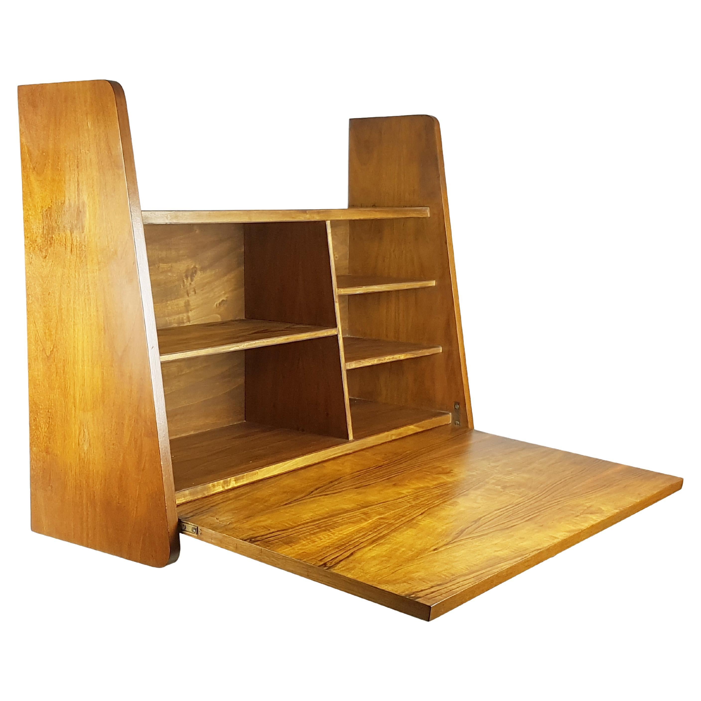 Wooden Mid-Century Modern Drop off Wall Secretaire Attributed to Marcel Gascoin For Sale