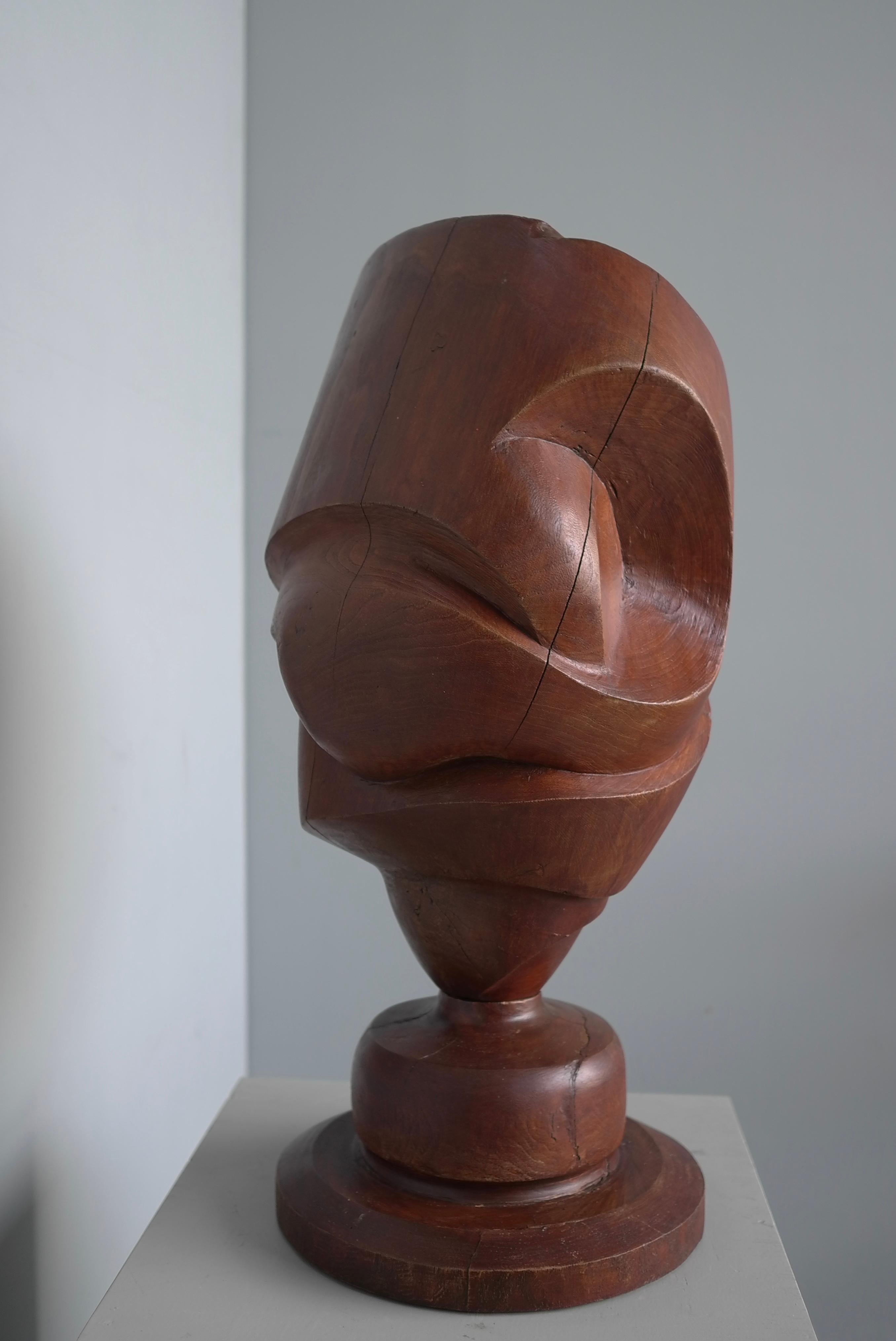 Wooden Mid-Century Modern Sculpture by Dutch Artist Jef Depassé 1970
Hand Carved wood and different and impressive from every angle. Wood that shines due to various light that reflects on the image from different angles. A beautiful one-off