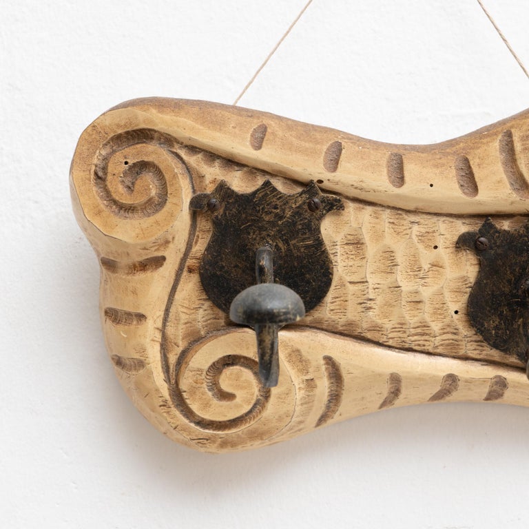 Wooden MidCentury Modern Spanish Coat Hanger, circa 1950 For Sale at