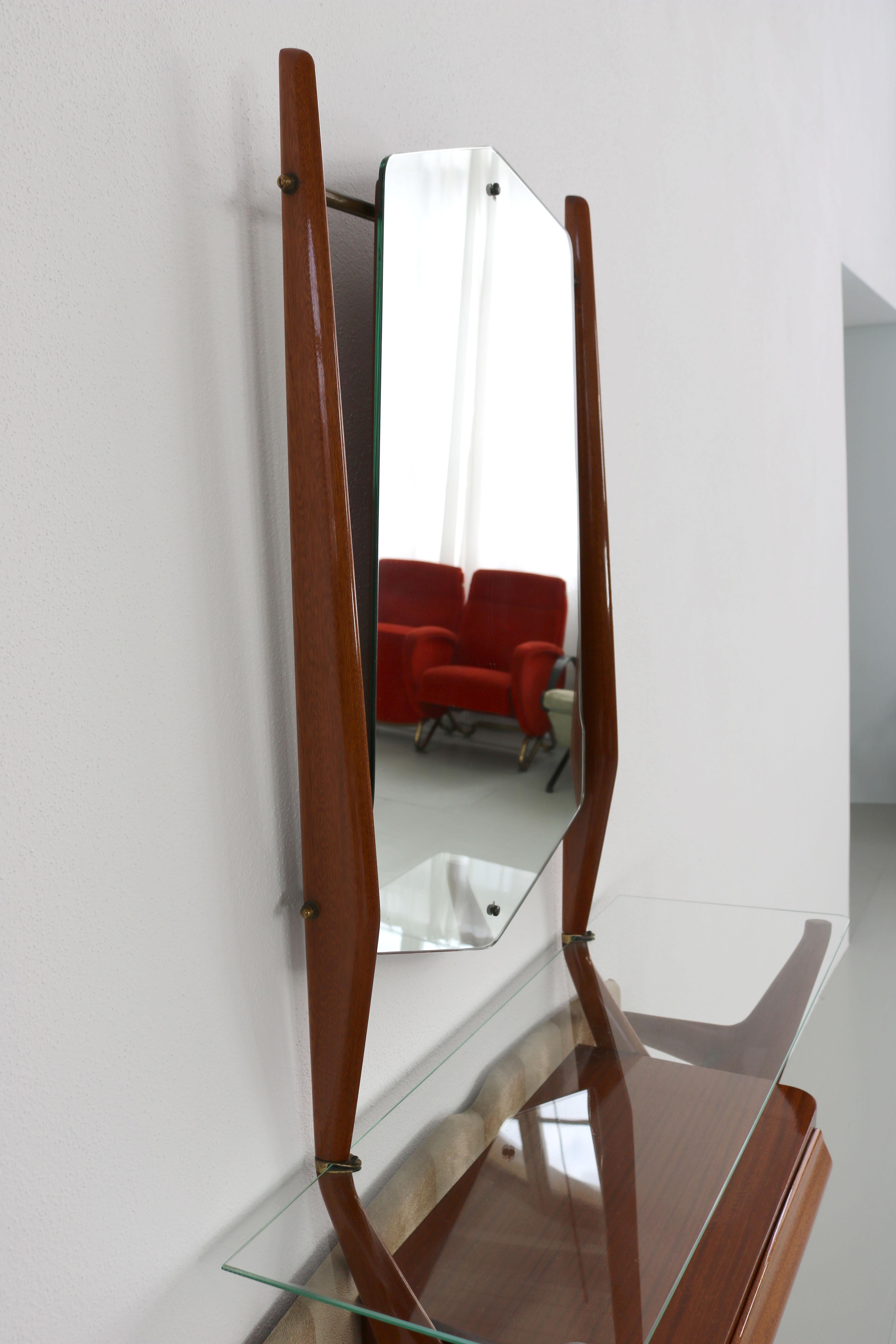 Wooden Midcentury Console with Mirror, Italy, 1950 1