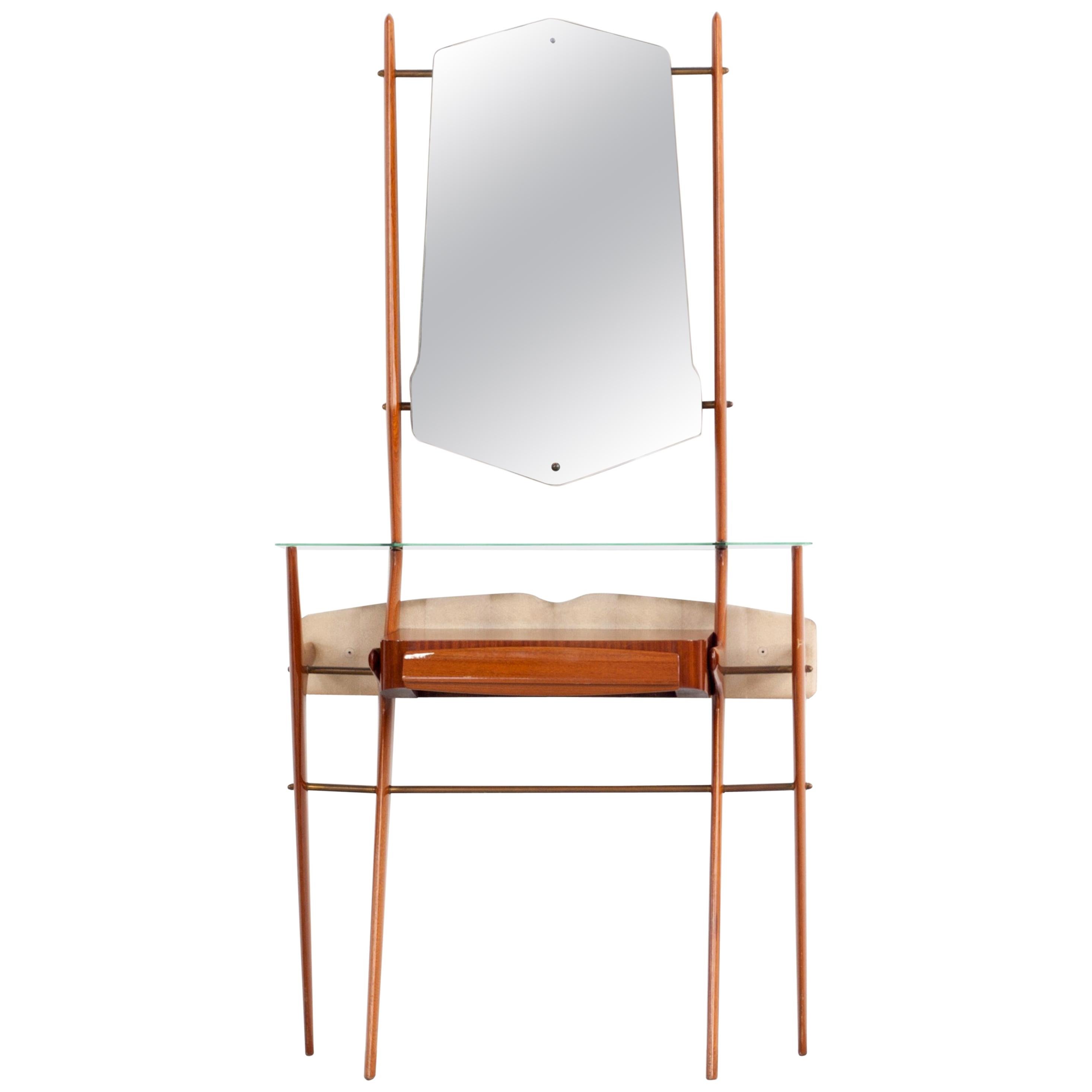 Wooden Midcentury Console with Mirror, Italy, 1950