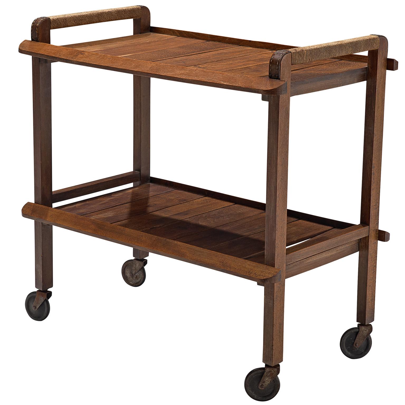 Wooden Midcentury Trolley with Wheels