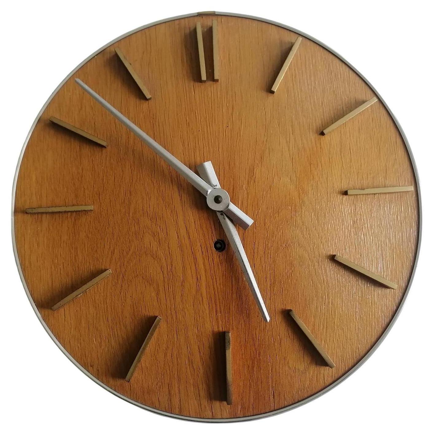 Wooden Midcentury Wall Clock For Sale