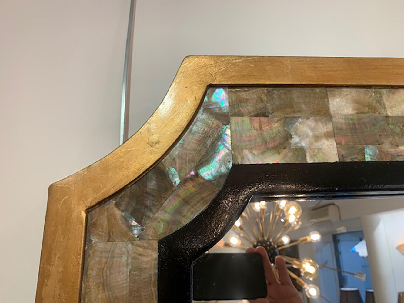 Wooden Mirror Covered with Tahitian Mother-of-Pearl Plate, 1970 In Good Condition For Sale In Saint Ouen, FR