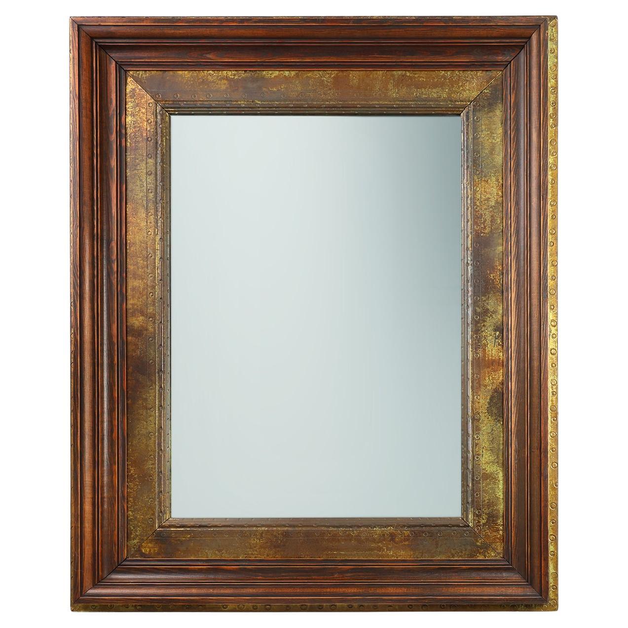 Wooden Mirror with Copper Details, Belgium 1970s