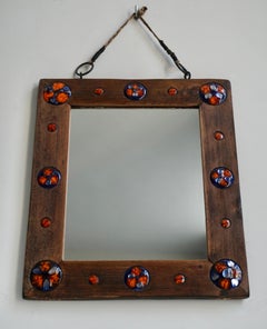 Wooden Mirror with Enamel Decorations