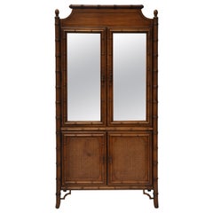 Wooden Mirrored Cabinet with Asian Flair