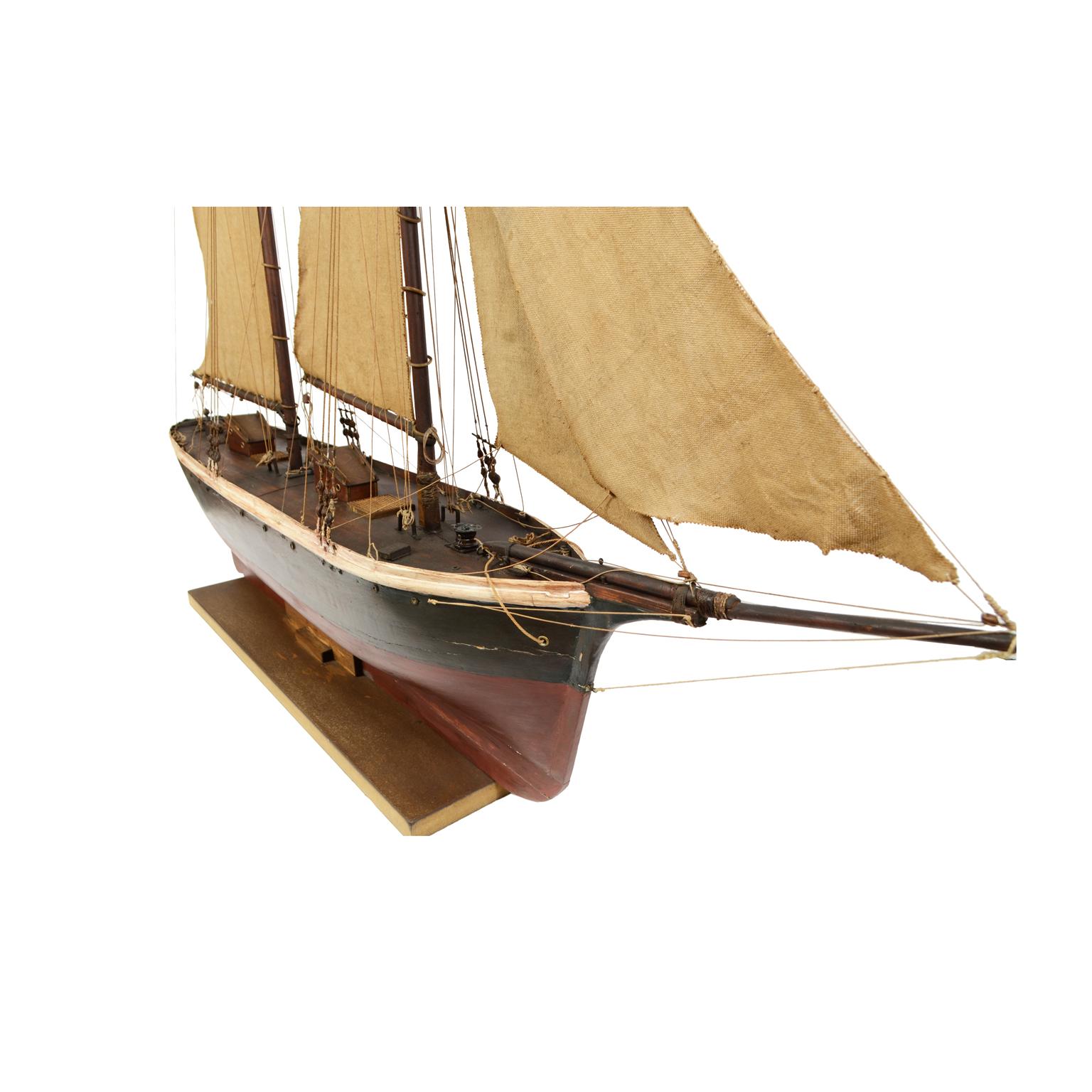 Vintage Wooden Sailing Model of a Schooner, Early 1900s 5