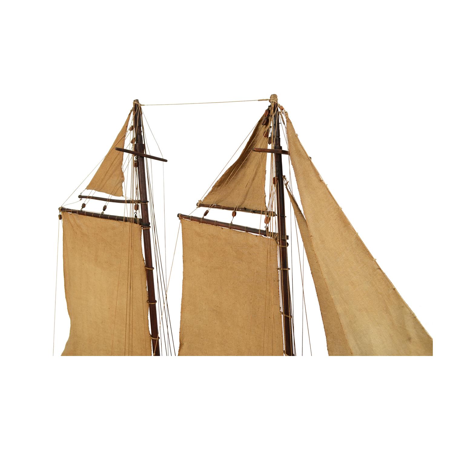 Vintage Wooden Sailing Model of a Schooner, Early 1900s 7