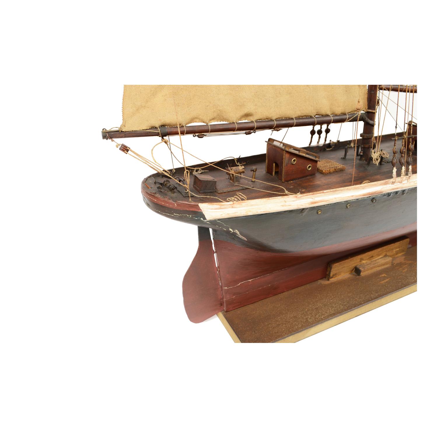 Vintage Wooden Sailing Model of a Schooner, Early 1900s 8