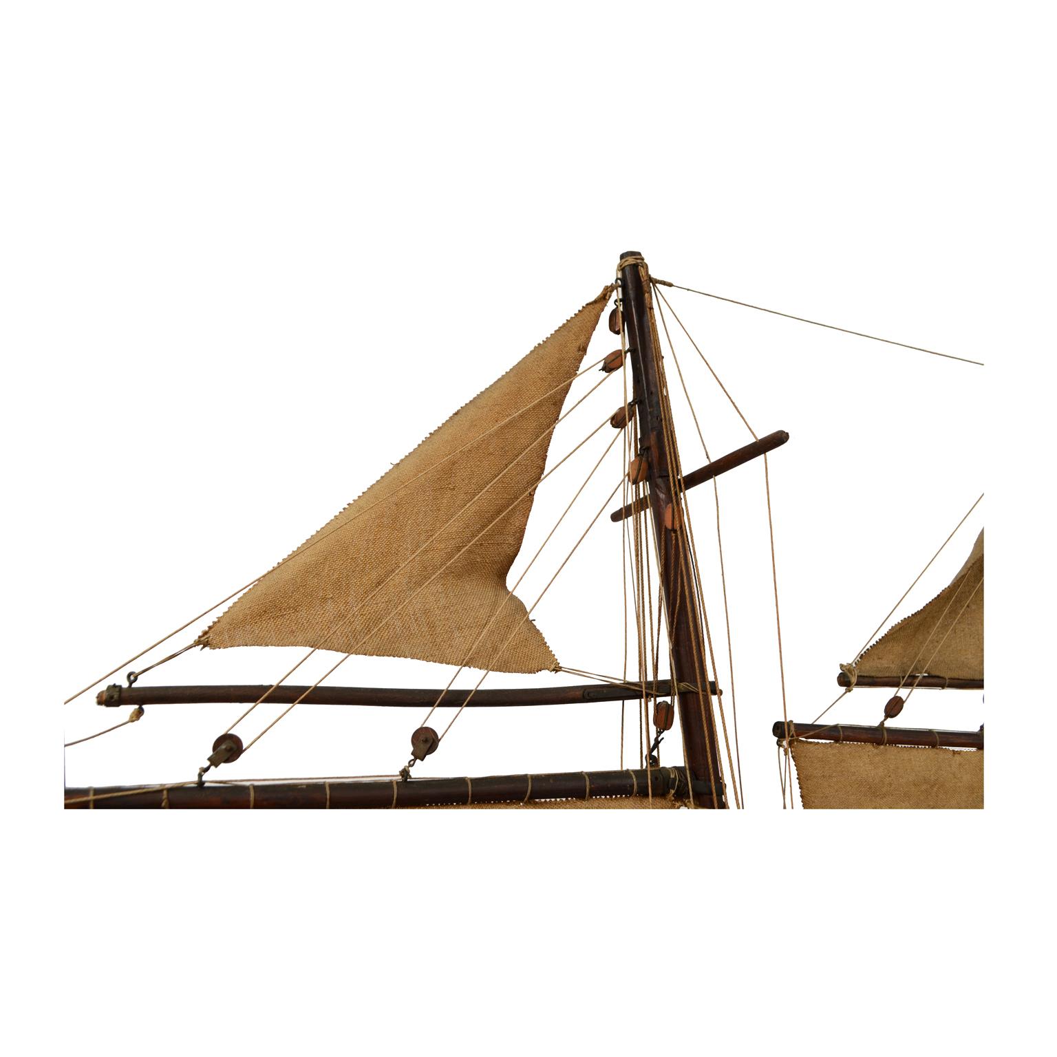 Vintage Wooden Sailing Model of a Schooner, Early 1900s 9