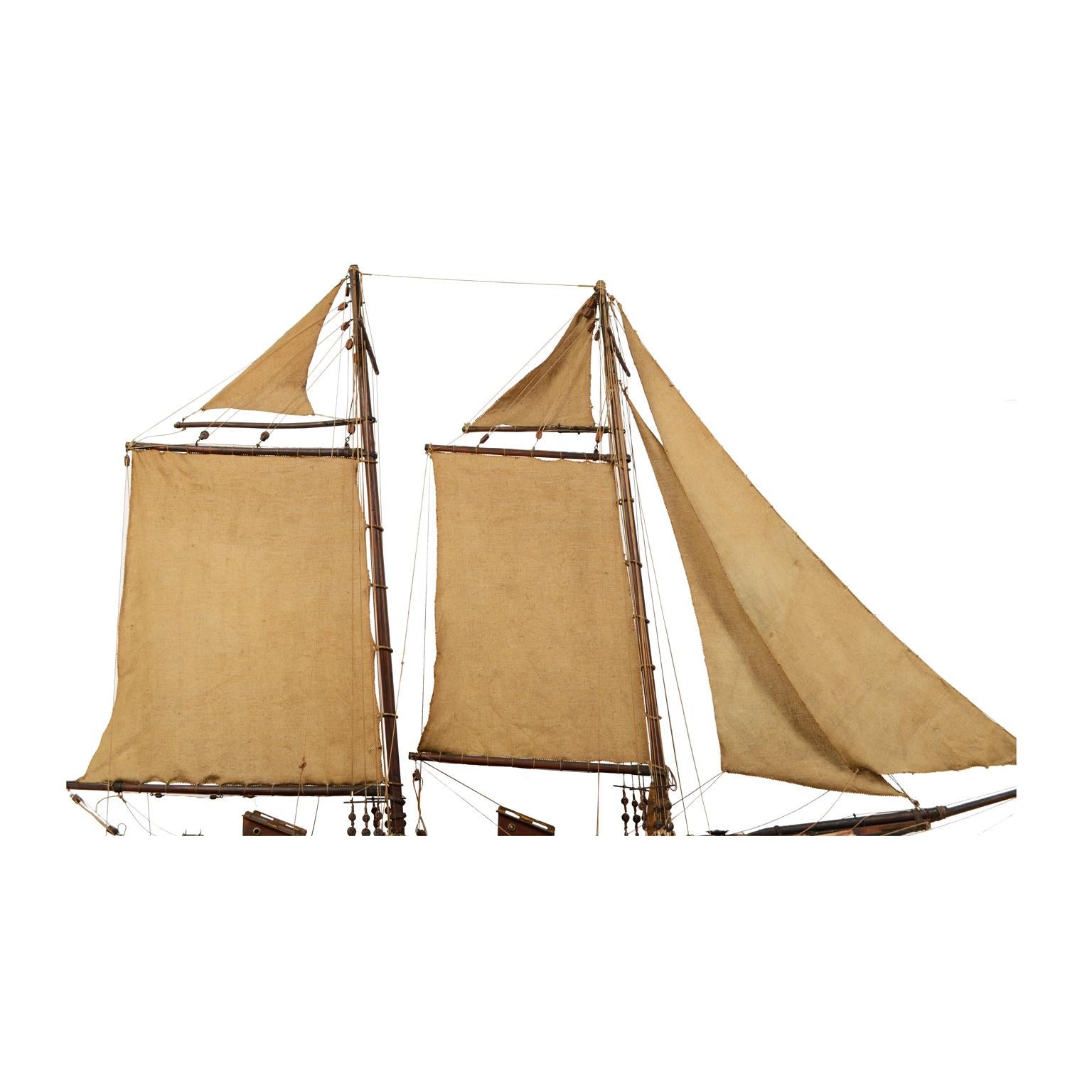 Vintage Wooden Sailing Model of a Schooner, Early 1900s 11