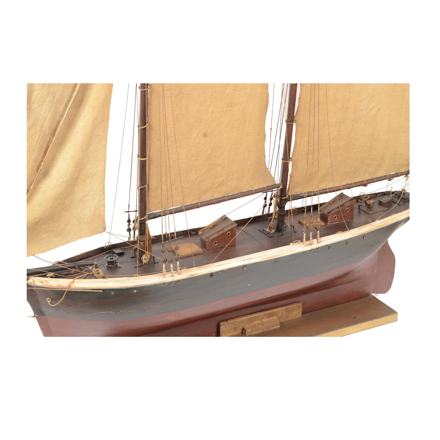 Vintage Wooden Sailing Model of a Schooner, Early 1900s 12