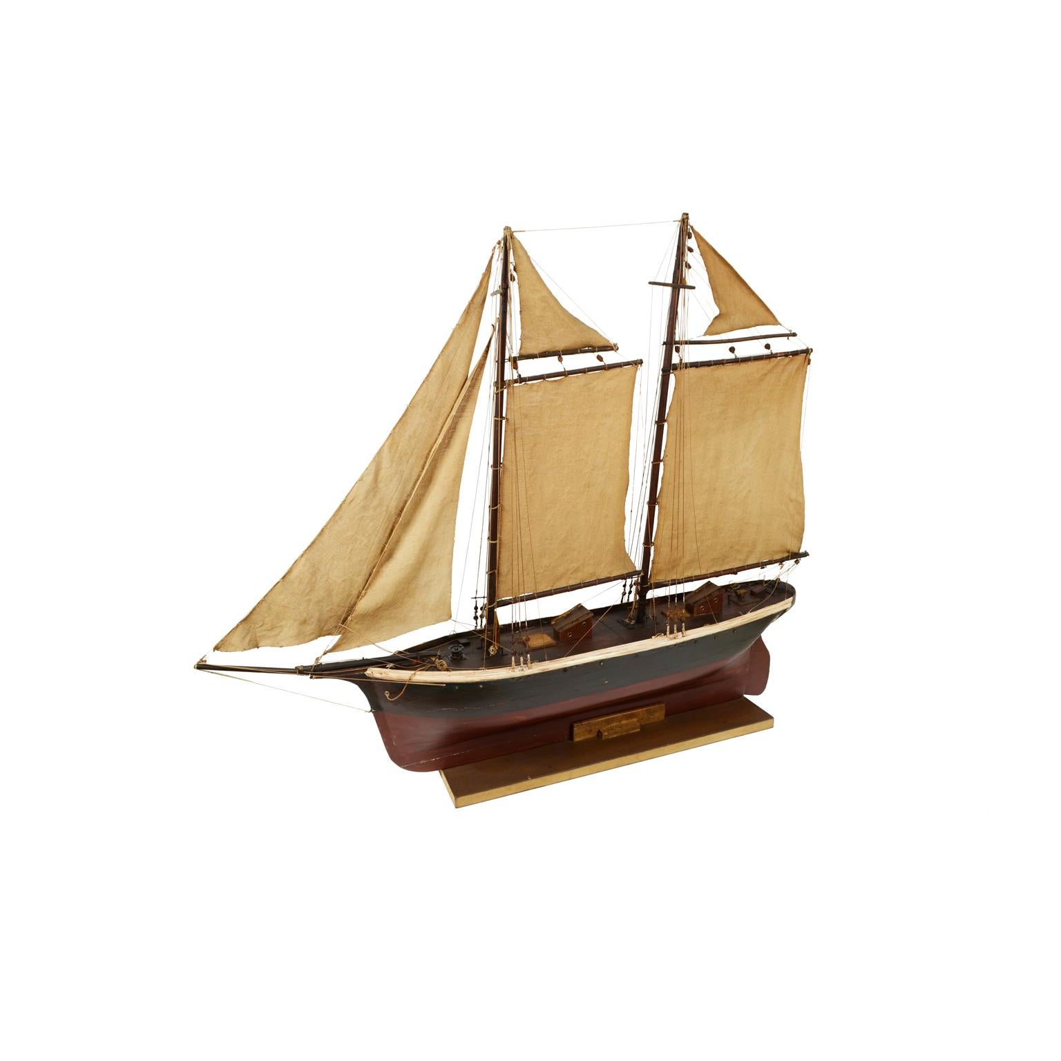 Wooden model of a schooner dated back to the early 1900s. Measures: Cm 129 x 105 - inches 50.78 x 41.33.
The schooner was a sailing vessel with two masts, agile and fast, which was used for secondary military tasks, exploration and transportation in
