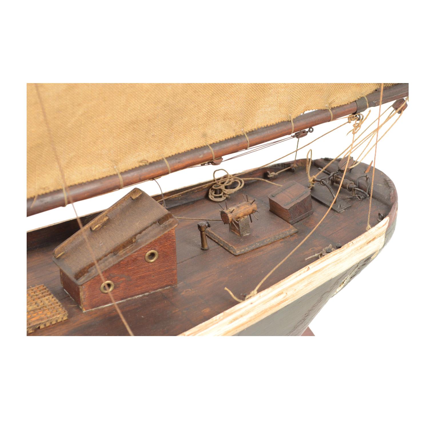 Vintage Wooden Sailing Model of a Schooner, Early 1900s 15