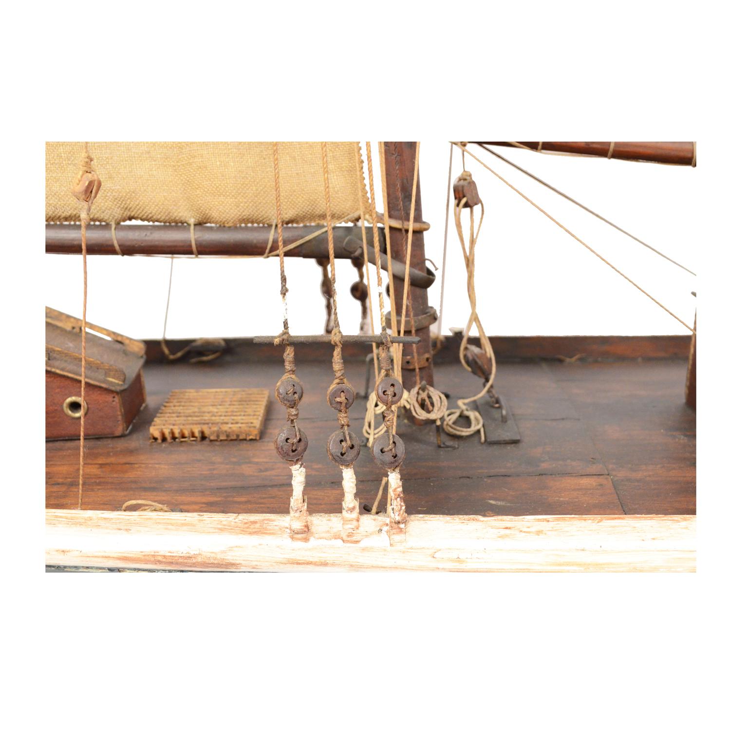 20th Century Vintage Wooden Sailing Model of a Schooner, Early 1900s