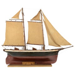 Vintage Wooden Sailing Model of a Schooner, Early 1900s