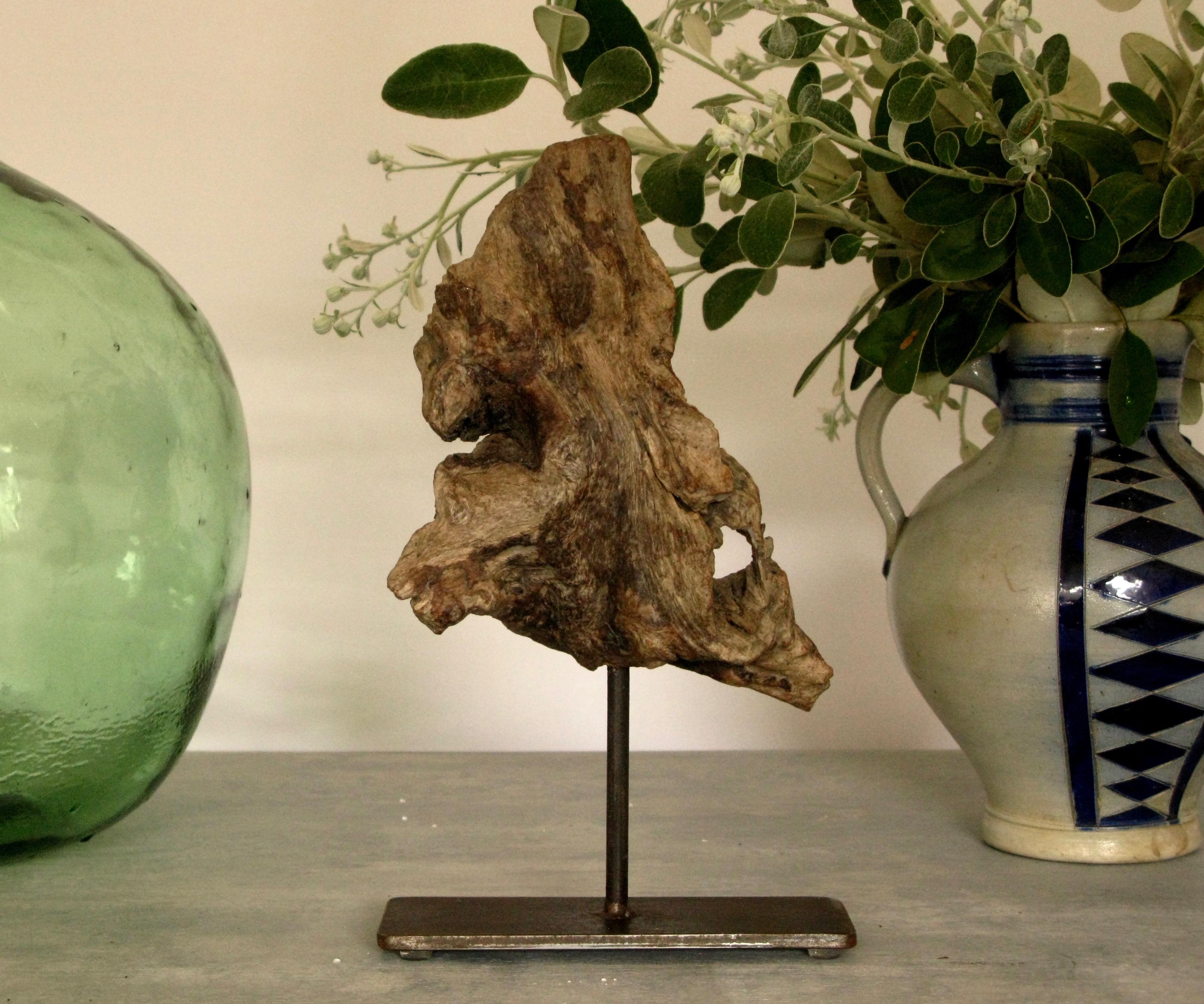Wooden Modern Stand, Driftwood, Iron Foot, 3M Design, Origin Spain, Design In Good Condition For Sale In South Cotswolds, GB