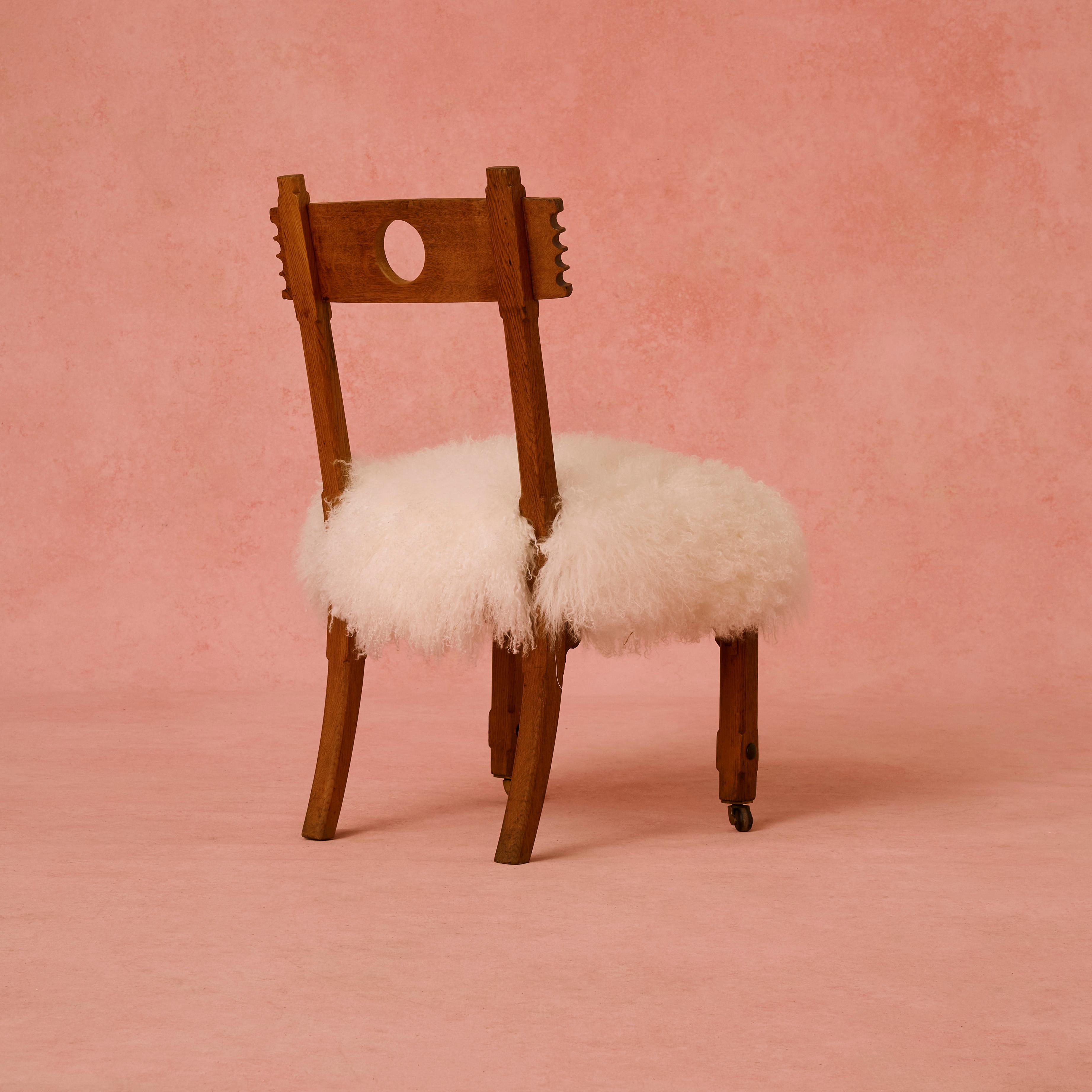 20th Century Wooden Mongolian Sheepskin Chair