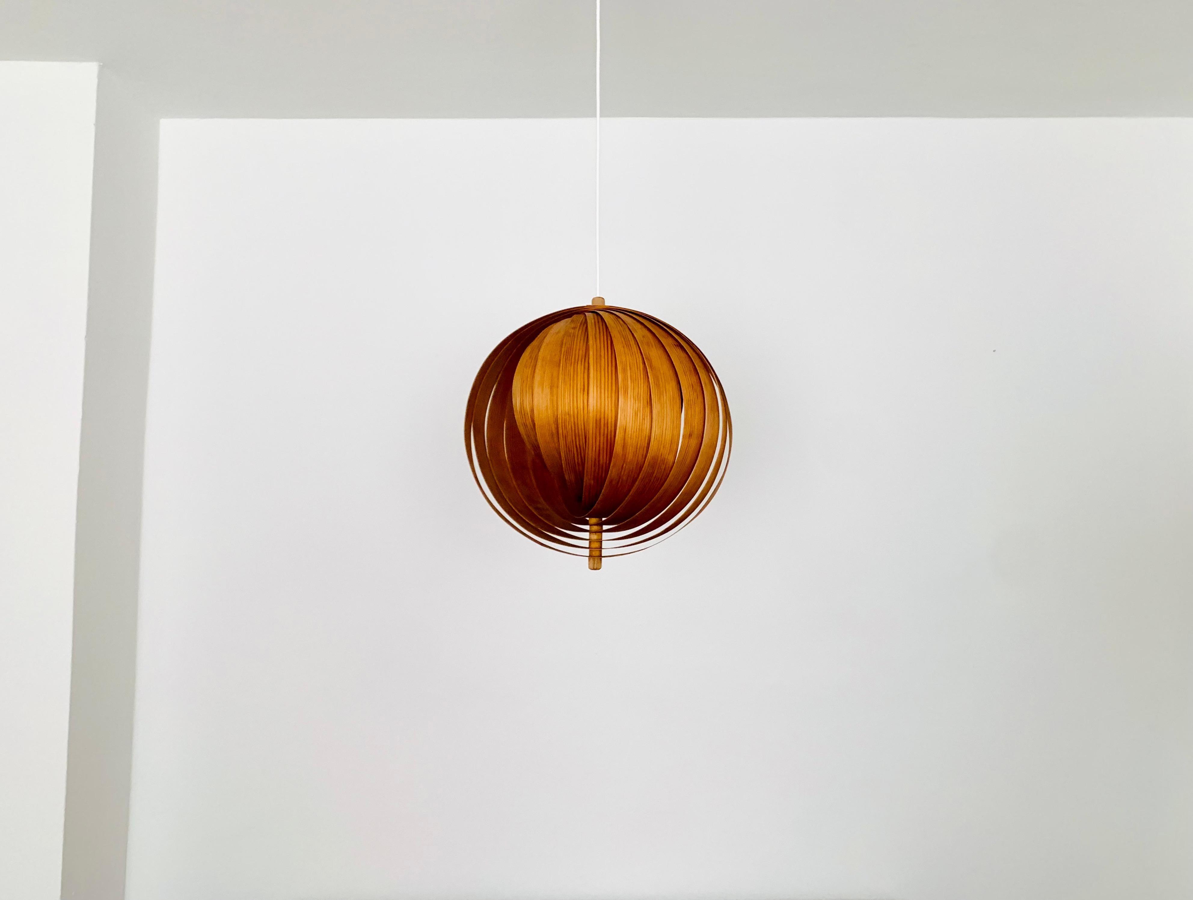 Scandinavian Modern Wooden Moon Pendant Lamp For Sale