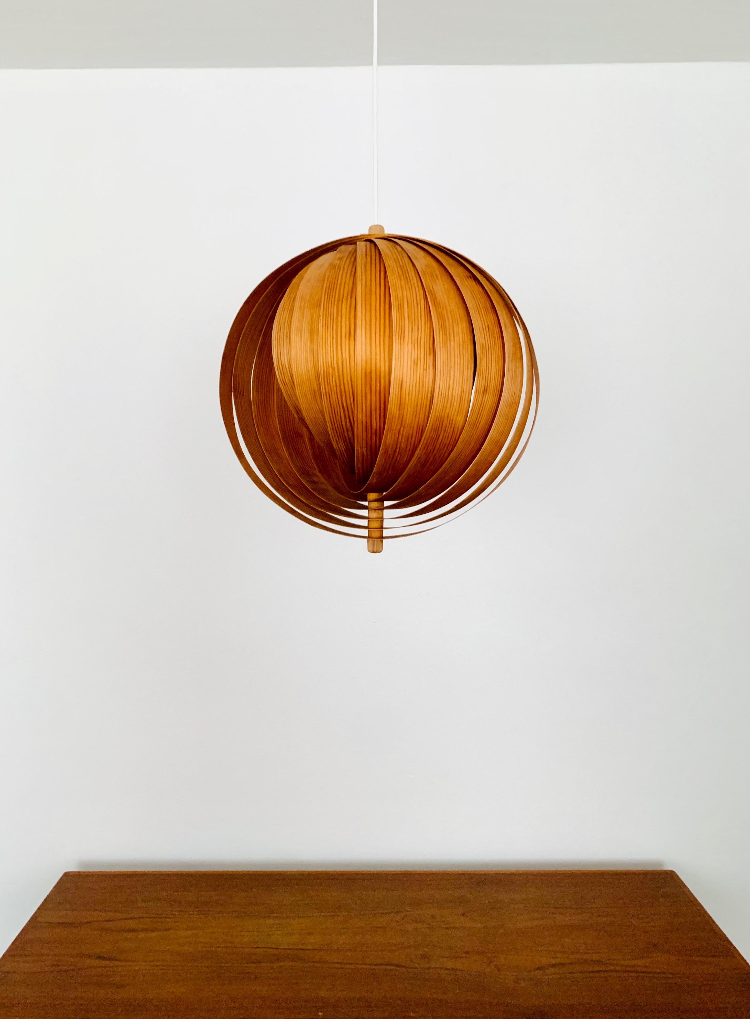 Swedish Wooden Moon Pendant Lamp For Sale