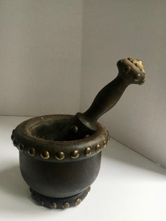 Wooden Mortar and Pestle with Nail Studs