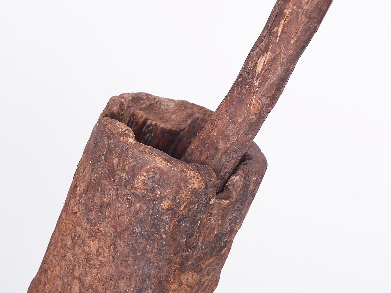 This unique antique mortar with pestle was probably carved out of a cedar trunk at the end of the
19th century. One of a kind surface with great patina.
 
 