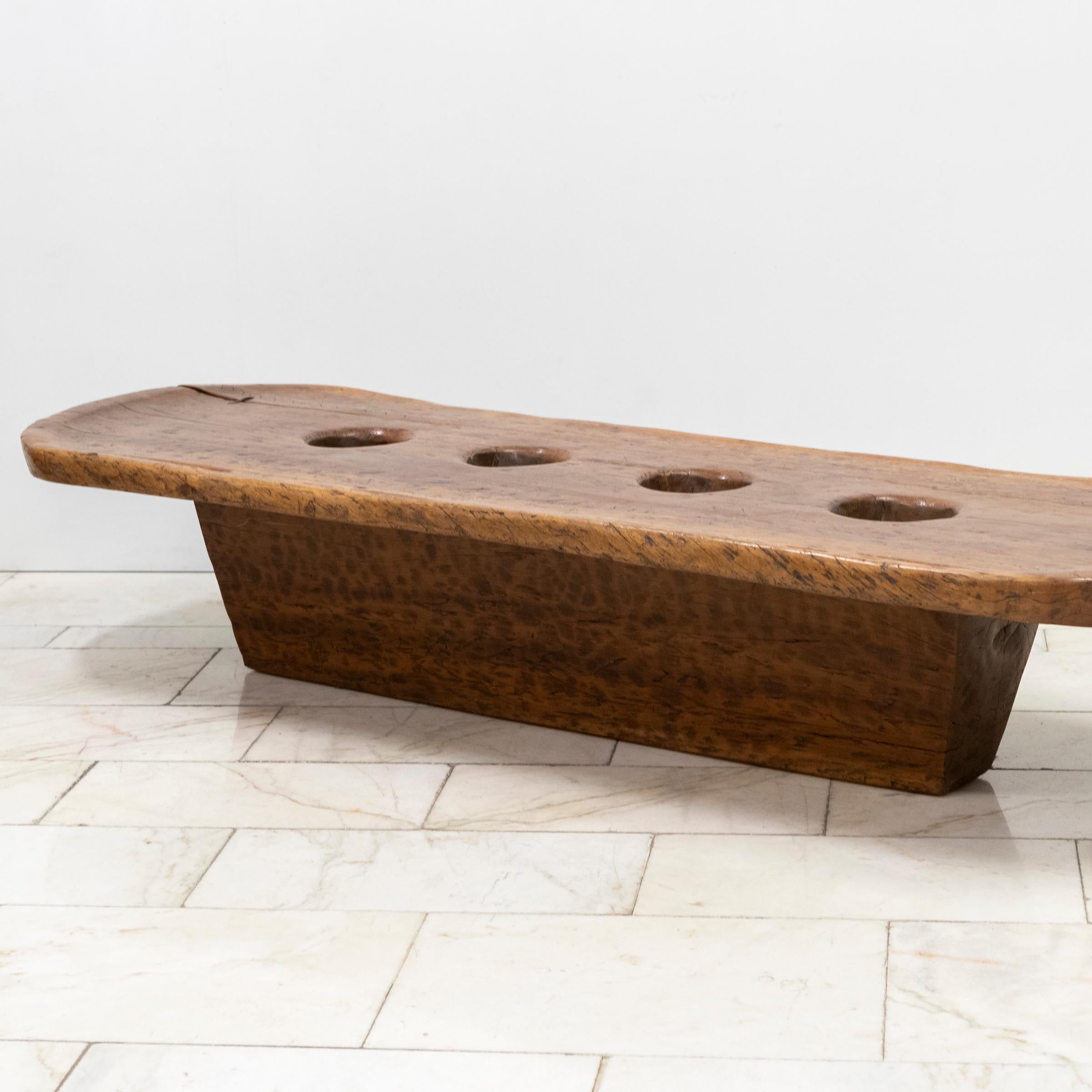 Hand-Carved Wooden Naga Table  Nagaland Mortar Grinding Table For Sale