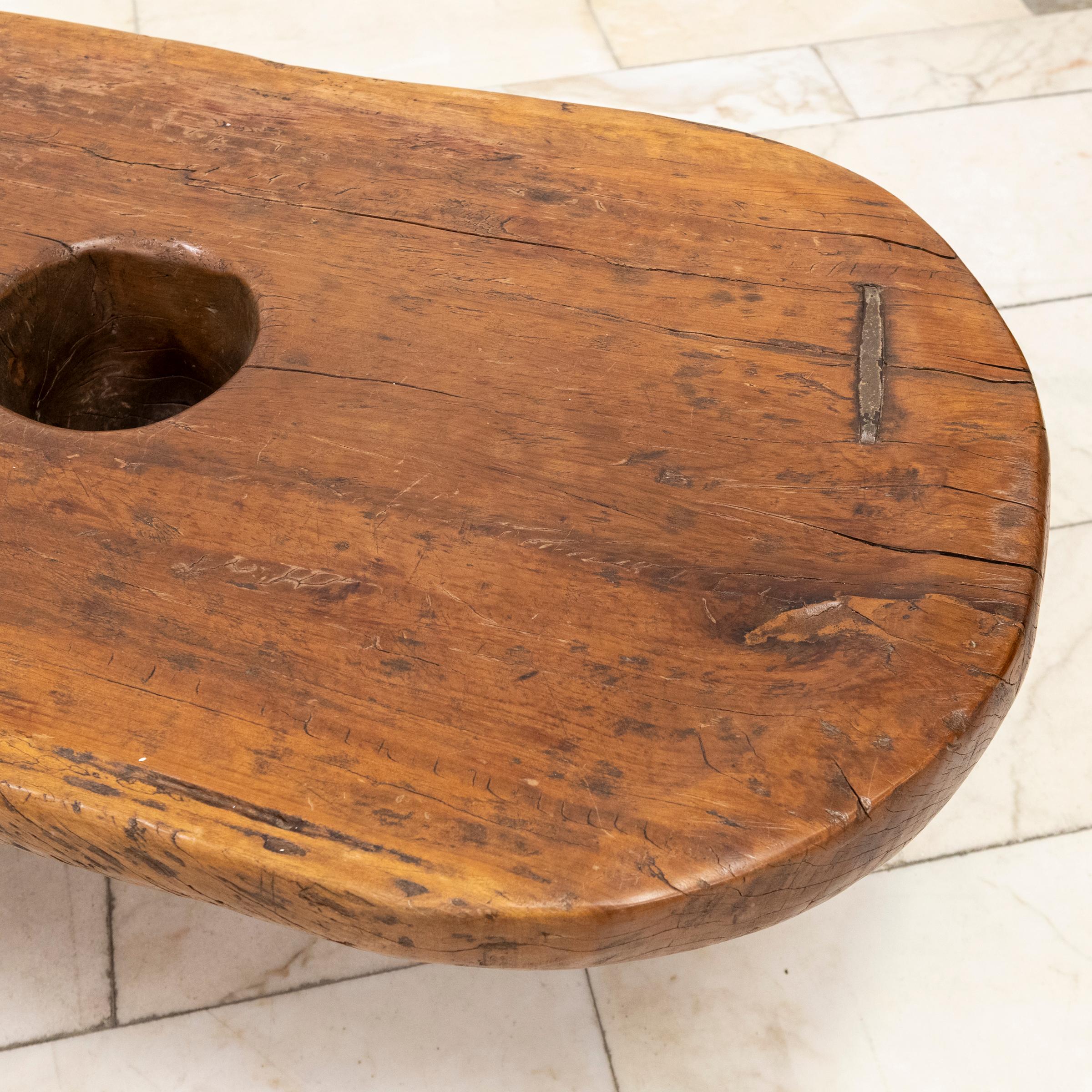 Wooden Naga Table  Nagaland Mortar Grinding Table In Good Condition For Sale In Ware, GB