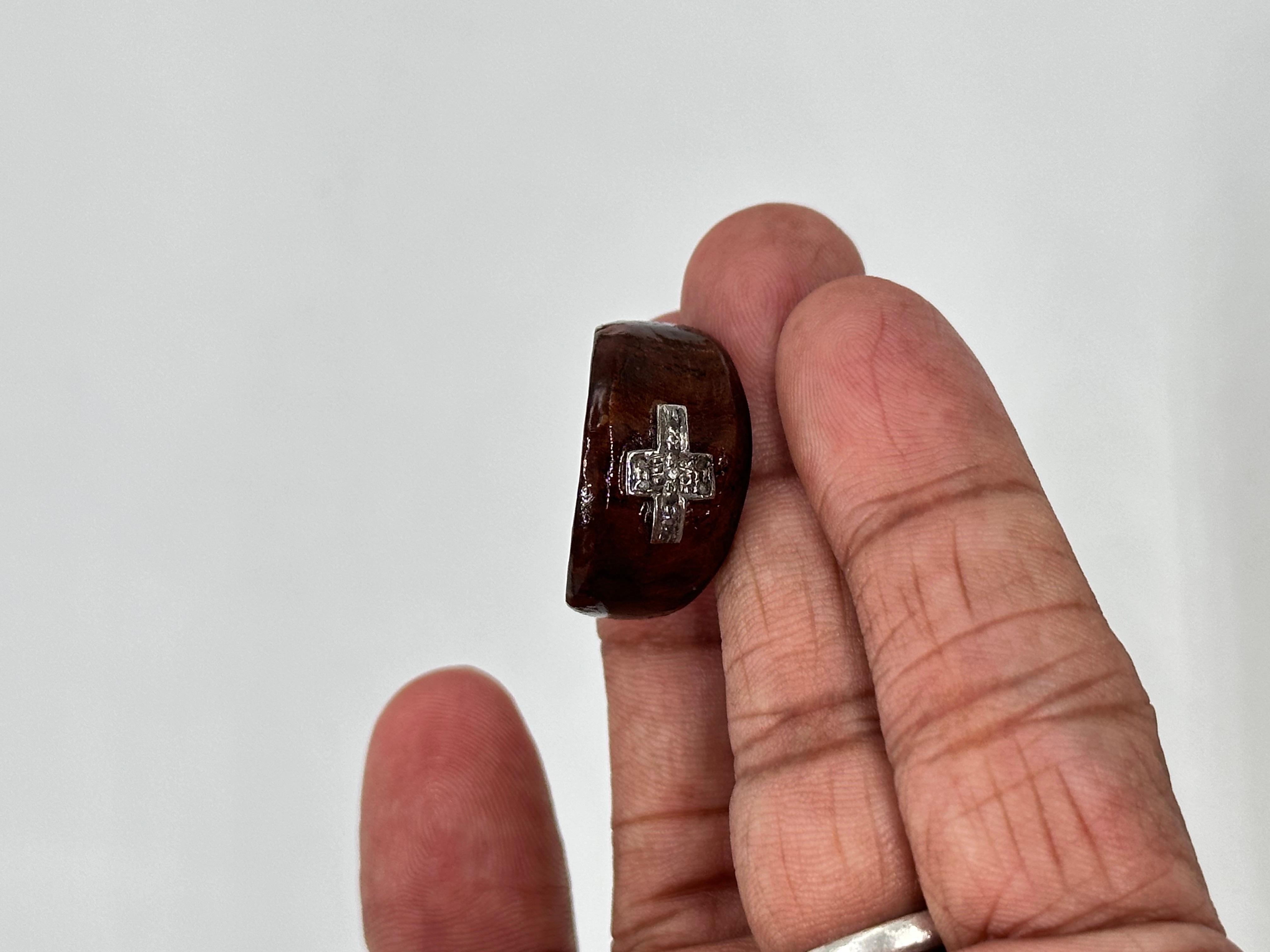 Femenino o masculino Anillo de madera de plata de ley 925 Cruz de diamantes naturales en venta