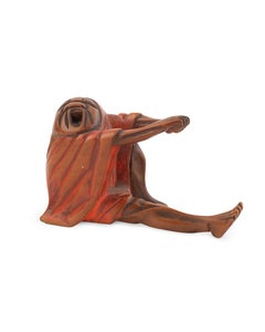 Wooden Netsuke in the Form of A Daruma in red lacquer in natural wood