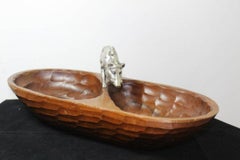 Wooden Nut Box with Silver Plated Wild Boar