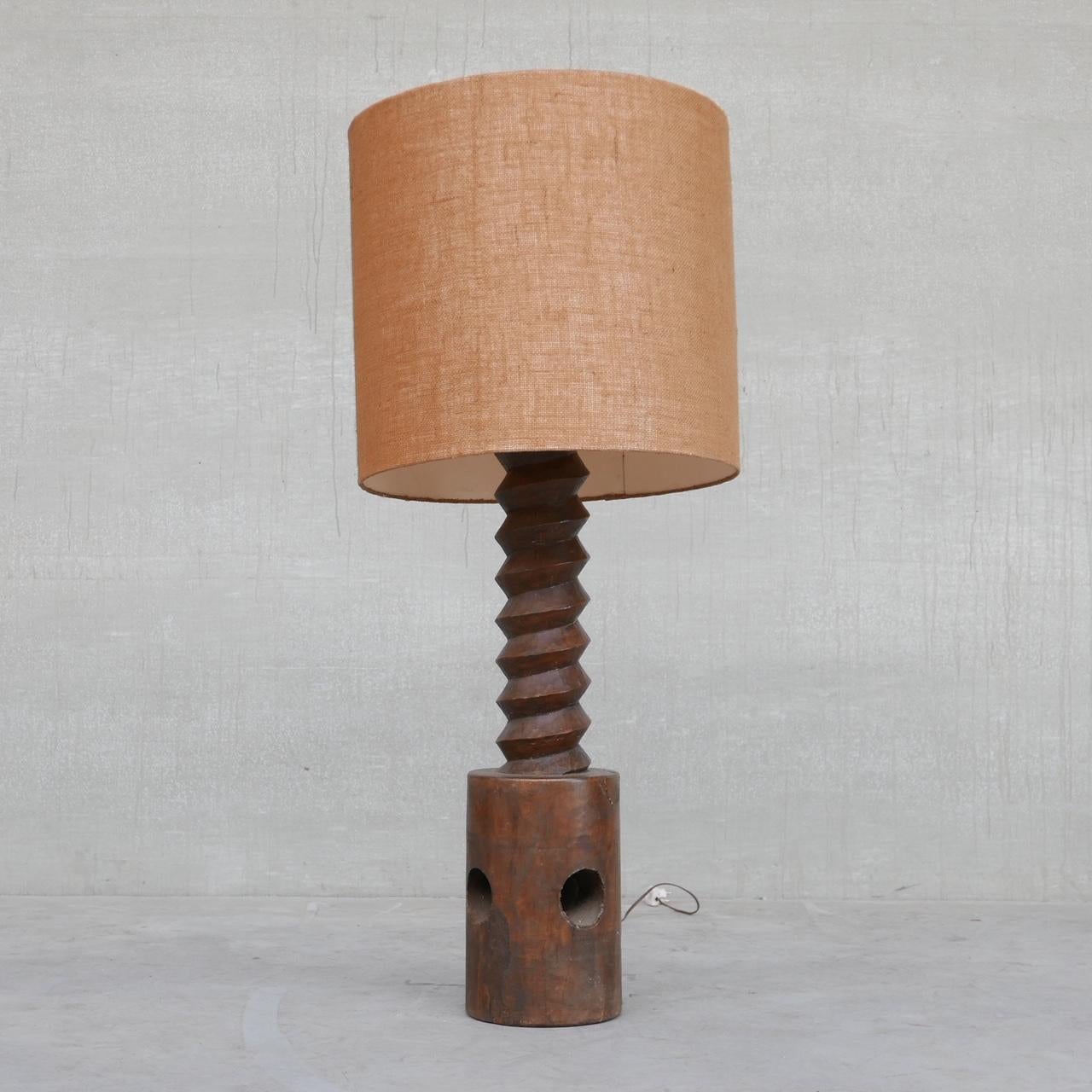 Belgian Wooden Oak Mid-Century Rustic Floor Lamp For Sale