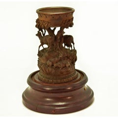 Wooden Object Carved with Deer in the 19th Century Black Forest Style