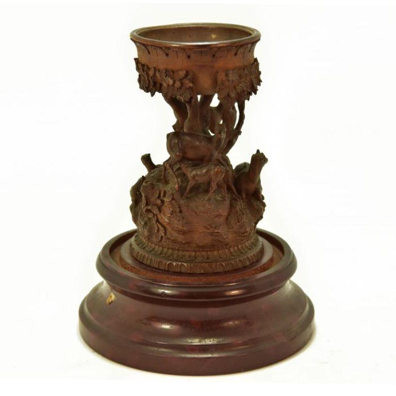 Fruitwood Wooden Object Carved with Deer in the 19th Century Black Forest Style For Sale