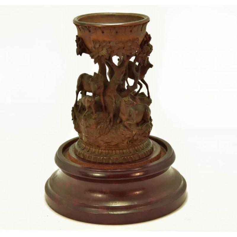 Wooden Object Carved with Deer in the 19th Century Black Forest Style For Sale 1